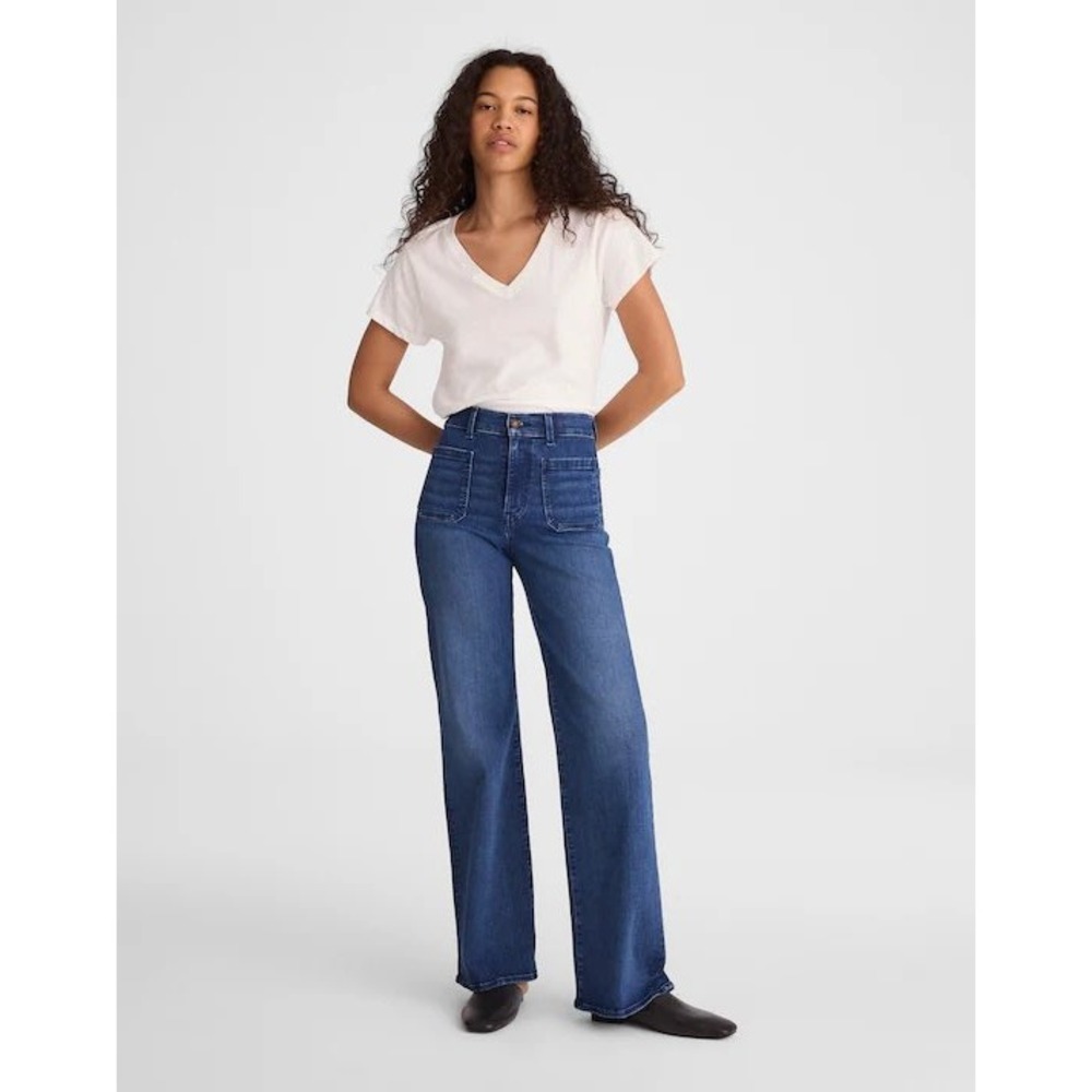 Madewell The Perfect Vintage Wide-Leg Jeans Dark Blue Patch Pocket 33